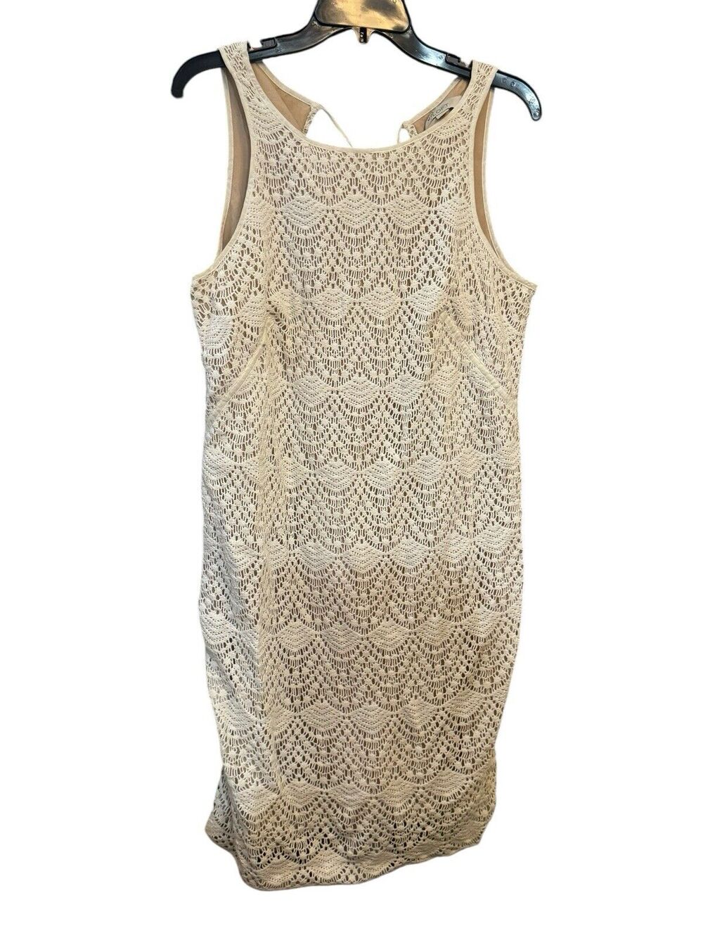 Loft Crochet Overlay Beige Off White Lined Knee Length Dress Size 8